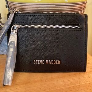 NWOT Steve Madden Black Slim Wallet Card Holder Folio Compact Travel Saffiano